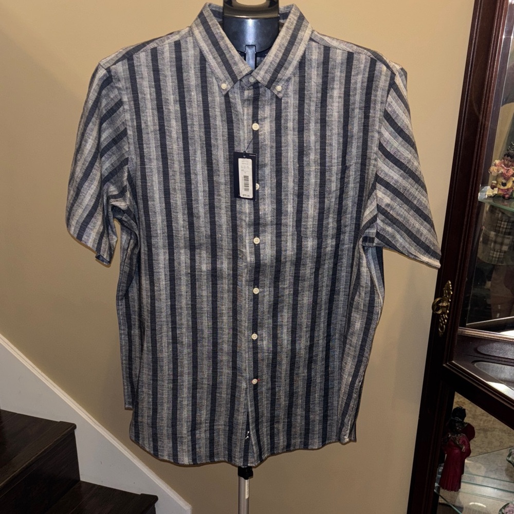 Daniel Cremieux Navy and Gray Striped Casual Shirt